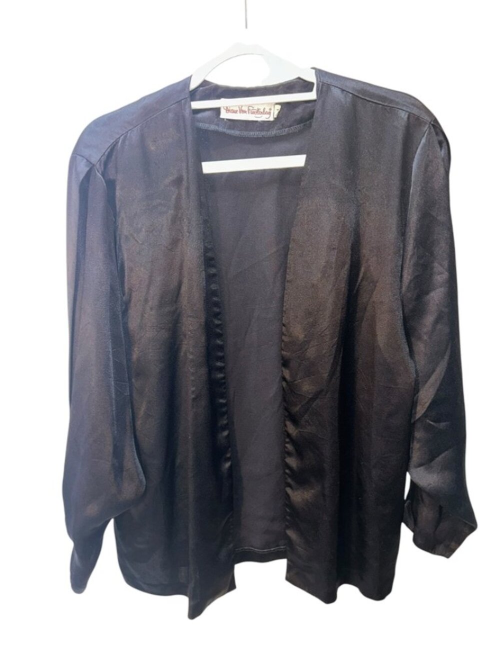 diane von Furstenberg vintage black satin lightweight jacket M